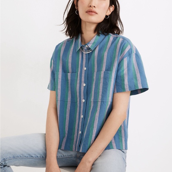 Linen-Cotton Beachside Shirt in Daly Stripe - Picture 1 of 8
